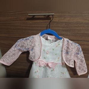 Easter dress White with pink flowers dress with pink crochet cardigan 2T